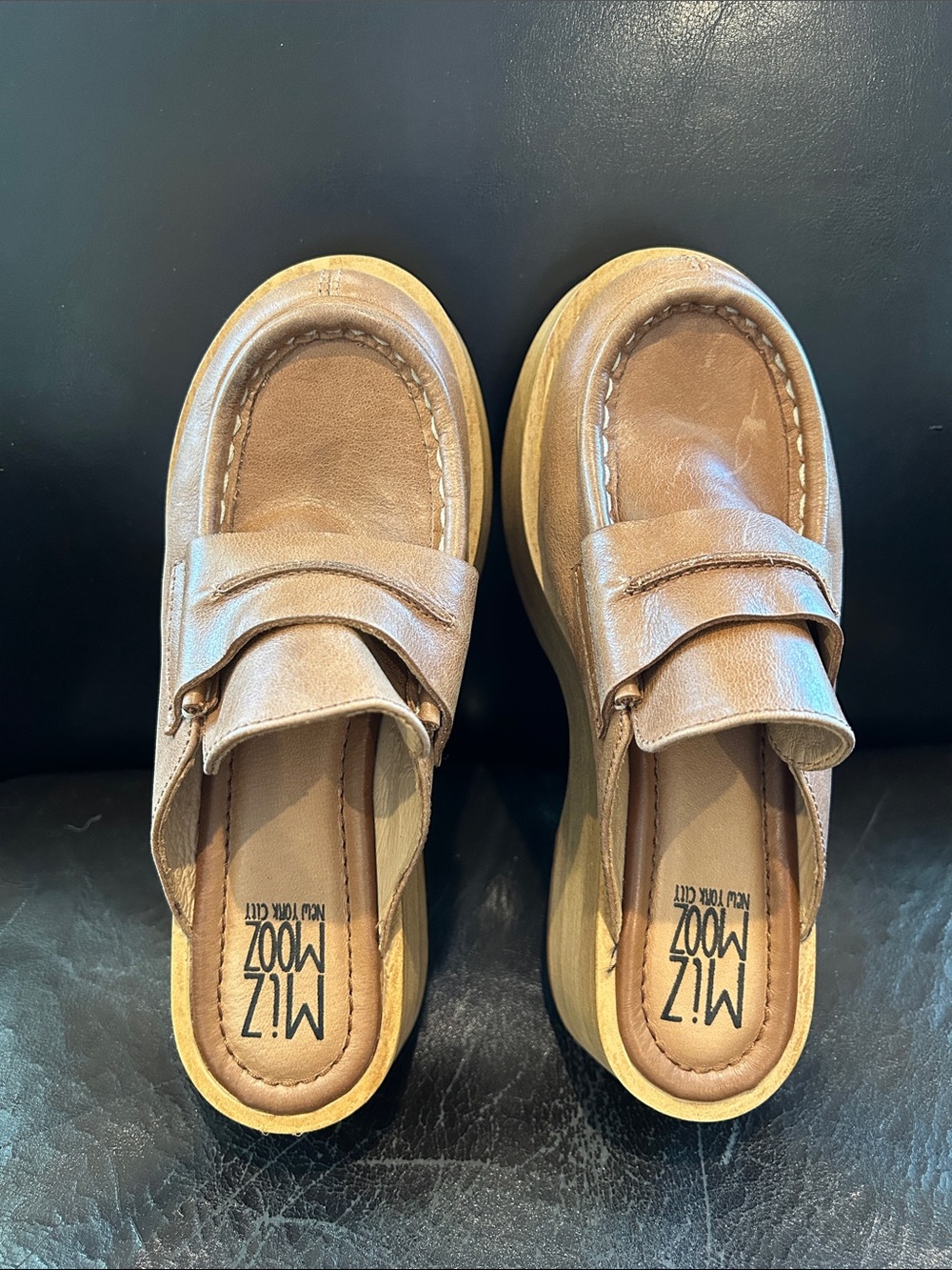Miz Mooz Light Brown Leather Slip-On platform Penny Loafers. Never worn.